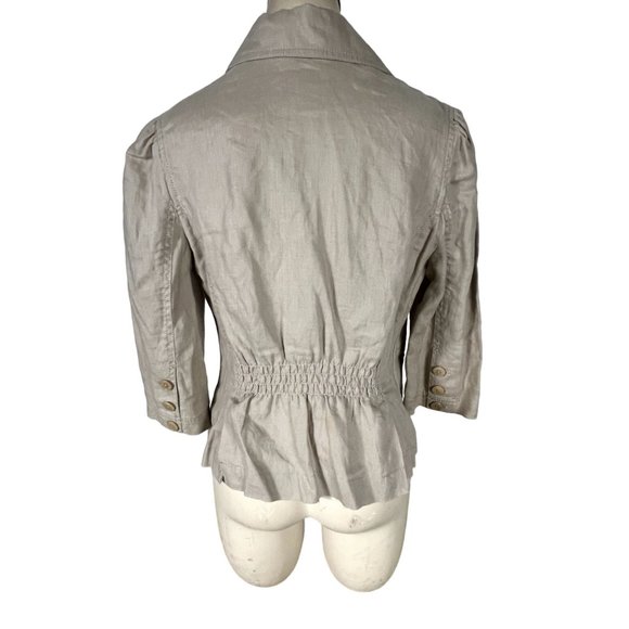 Juicy Couture women's tan linen jacket size Medium gathered waist, pockets - Picture 4 of 9